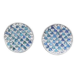 Round Blue Diamond Cluster Disc Stud Earrings in 18k White Gold