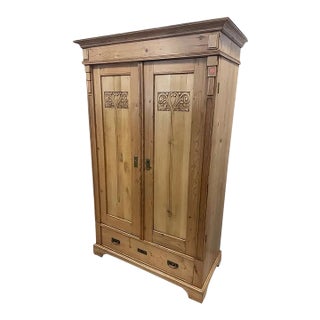 Antique French Pine Two Door Armoire Drawer to Base For Sale
