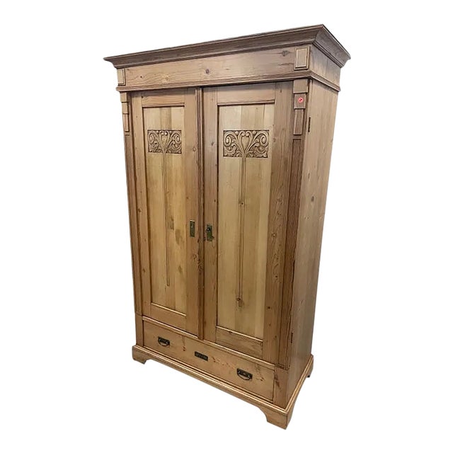 Antique French Pine Two Door Armoire Drawer to Base For Sale
