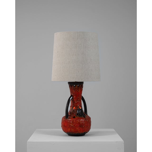 Brown Mid 20th Century German Red Fat Lava Glazed Ceramic Table Lamp For Sale - Image 8 of 12