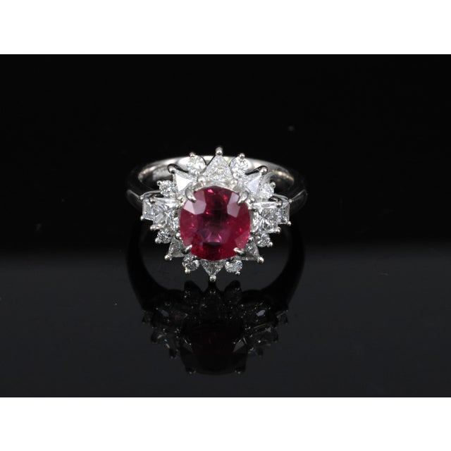 Late 20th Century Fine 2.36ct Gia Intense Red Ruby & 1.02ct Diamond Platinum Ring Size 6.25 For Sale - Image 10 of 18