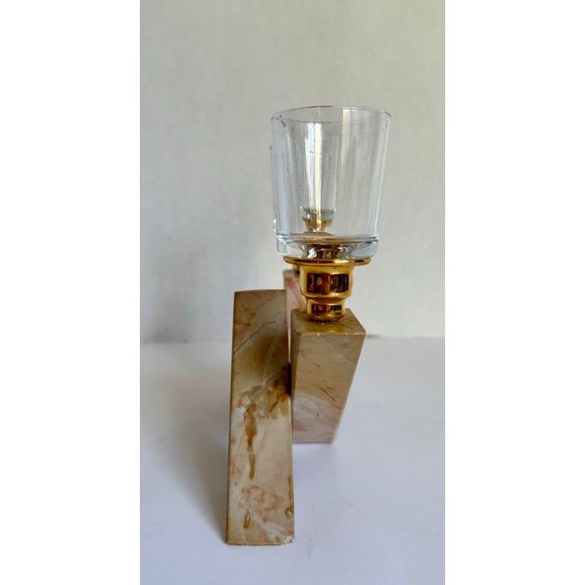 Glass Vintage Postmodern Pink Marble Sculptural Double Candle Holder For Sale - Image 7 of 9