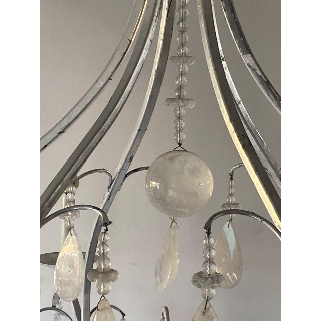 Late 20th Century. Large Silver Leaf Wrought Iron & Rock Crystal 6-Light Chandelier For Sale In Los Angeles - Image 6 of 8