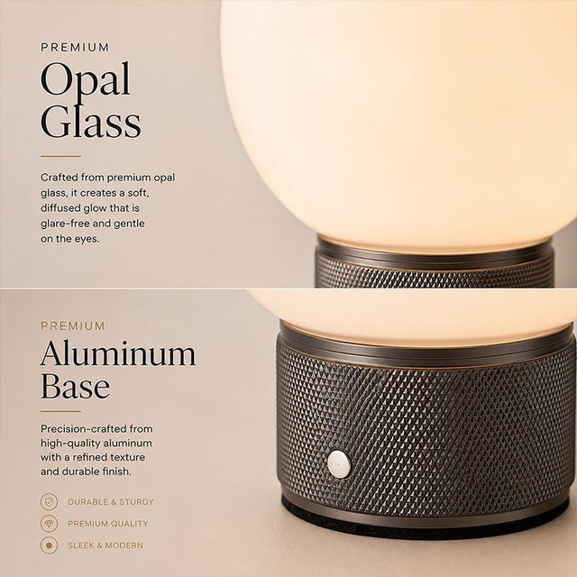 Art Deco Aloadecor Modern Opal Glass Cordless Rechargeable Table Lamp Unique/Statement Dimmable Led Bedside Lamp For Sale - Image 3 of 12
