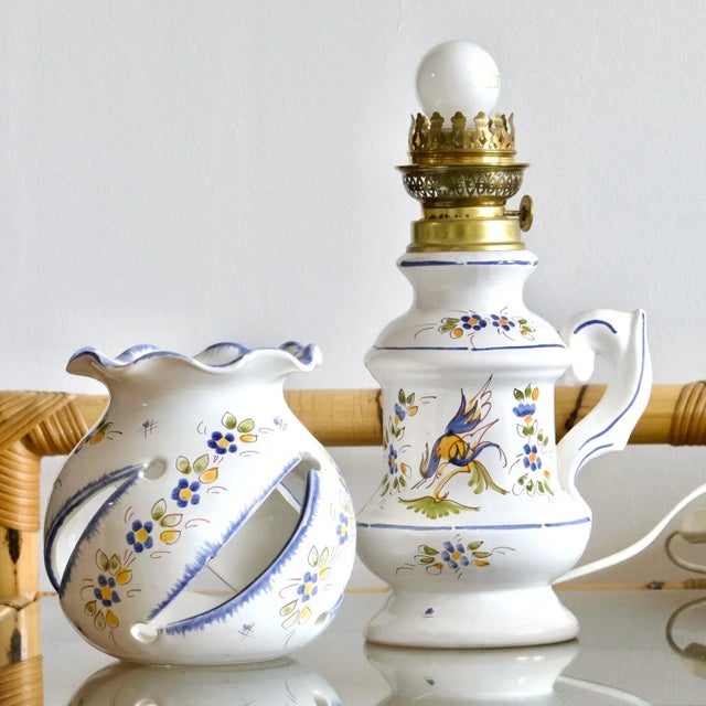 Large Hand-Painted Hand-Painted Lamp from Moustiers, 1930s For Sale - Image 6 of 11