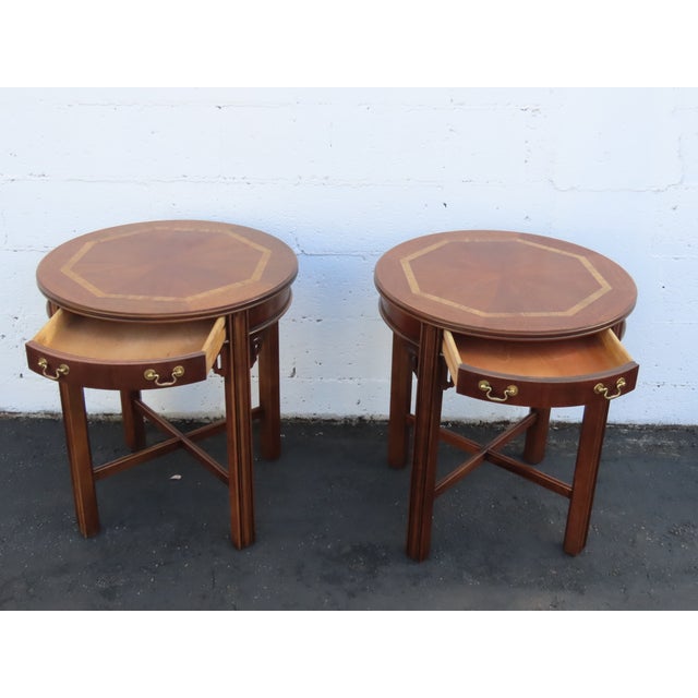 Lane Hollywood Regency Inlay Side End Tables a Pair 3739 For Sale - Image 12 of 18