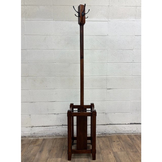 Early 20th Century Antique Mission Arts and Crafts Hallway Standing Coat Rack Umbrella Stand For Sale - Image 5 of 8