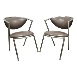 Vintage Brueton Mid Century Modern Tubular Steel Cat Eye Lounge Chairs - A Pair For Sale