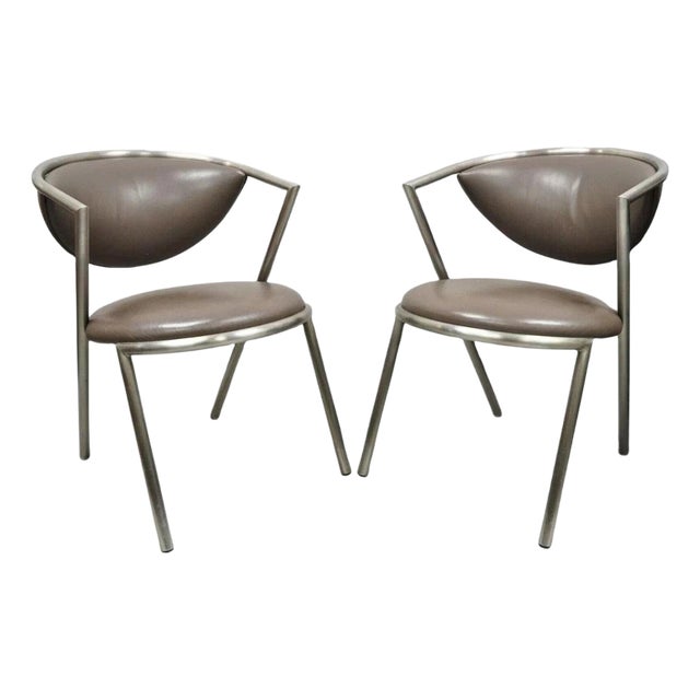 Vintage Brueton Mid Century Modern Tubular Steel Cat Eye Lounge Chairs - A Pair For Sale
