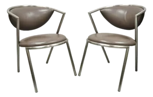 Vintage Brueton Mid Century Modern Tubular Steel Cat Eye Lounge Chairs - A Pair