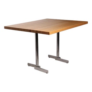 Mid 20th Century Mod Postmodern Oak and Chrome Cafe Dining Table For Sale