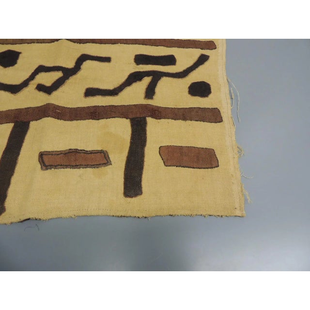 African Vintage Tan and Black Raffia Woven Kuba African Textile For Sale - Image 3 of 5