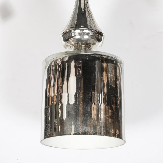 Modernist Hand-Blown Murano Mercury Glass Pendant Chandelier W/ Chrome Fittings For Sale - Image 14 of 16
