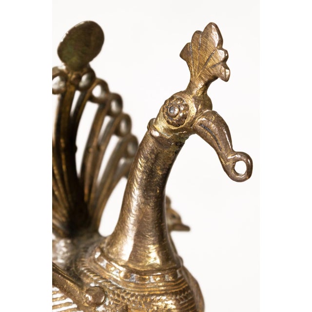 Bronze Antique Indian Horse Rider on Wheels & Peacock Bronze Sculpture 20th Century For Sale - Image 8 of 9
