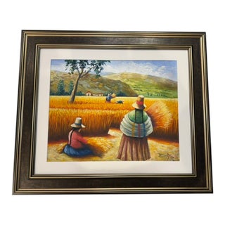 “Harvest in the Andes” – Signed Original Oil Painting With Frame For Sale