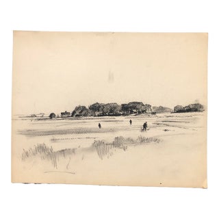 1930 Norman Kent Low Tide Marsh Scene Drawing For Sale
