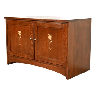 Stickley Harvey Ellis Collection Mission Arts & Crafts Inlaid Oak Console or Media Cabinet For Sale