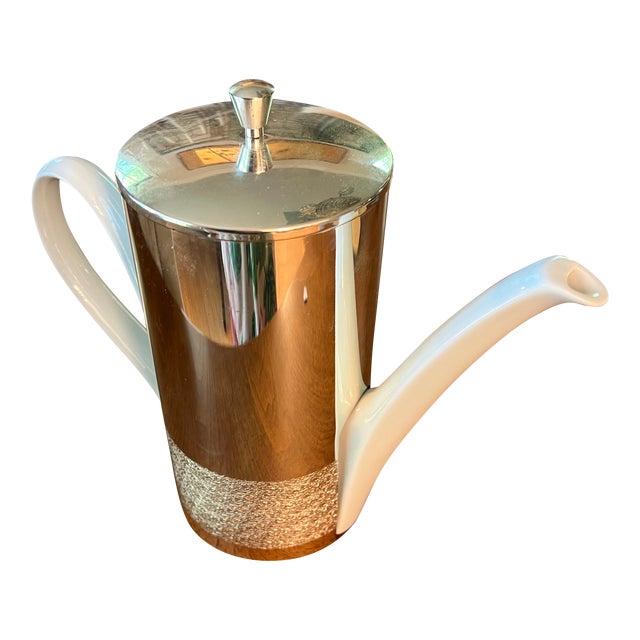 1970s White Ceramic Creamer Cup With Silverplate Cover For Sale