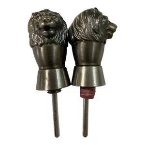 Mid 20th Century Lion Head Silver Plate Liquor Pourer- a Pair