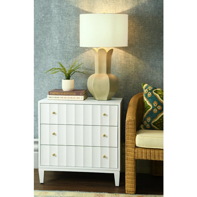 Worlds Away Matthew Izzo Home Lyla Beige Glaze Ceramic Table Lamp With Brass Accent and Shade For Sale - Image 4 of 4
