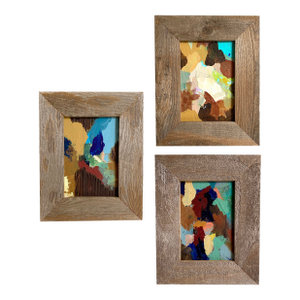 Curated Set of 3 Mini Paintings With Rustic Wood Frames