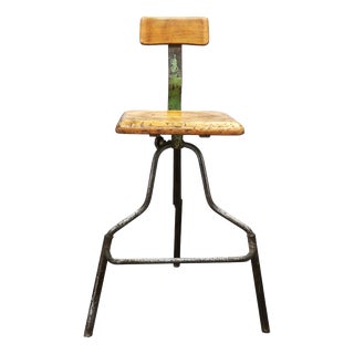 Industrial Height-Adjustable Swivel Workshop Chair, Former Czechoslovakia, 1940s For Sale