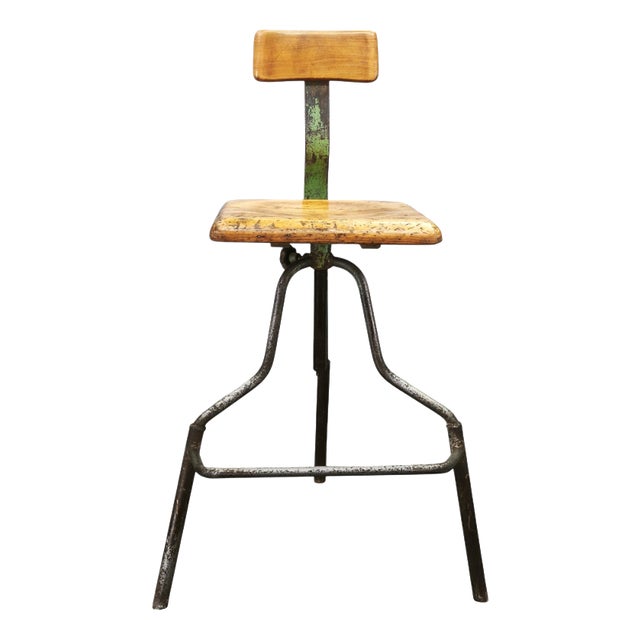 Industrial Height-Adjustable Swivel Workshop Chair, Former Czechoslovakia, 1940s For Sale