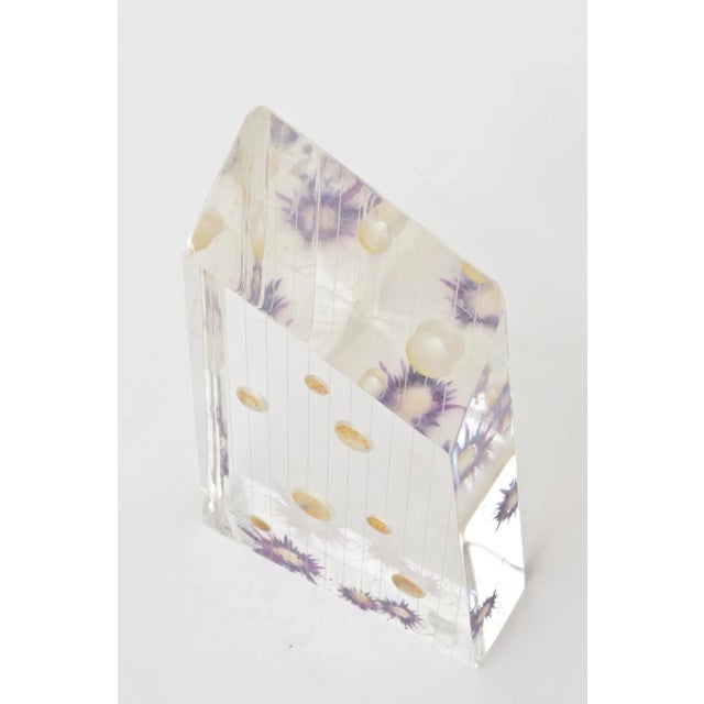 Mid-Century Modern Vintage Lucite Purple and Tan Embedded Sculpture Signed For Sale - Image 3 of 10