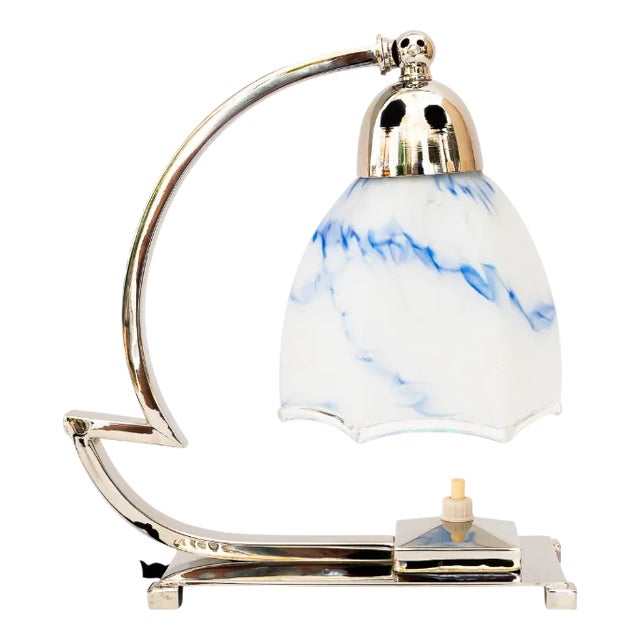 Art Deco Nickel Swivel Table Lamp with Glass Shade, 1920s For Sale