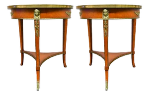 Pair of John Widdicomb Egyptian Revival Round Wood Side Tables