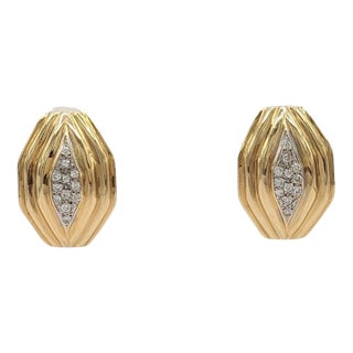 White Diamond Earrings in 14K 2 Tone Gold - A Pair For Sale