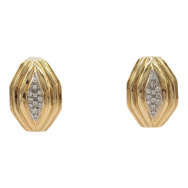 White Diamond Earrings in 14K 2 Tone Gold - A Pair For Sale