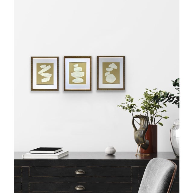 Abstract minimalist acrylic painting on French hand crafted cotton paper. Framed in a gold frame. All works on paper are...