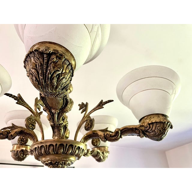 Metal Neoclassical Bronze 6-Light Chandelier, 1950s For Sale - Image 7 of 13