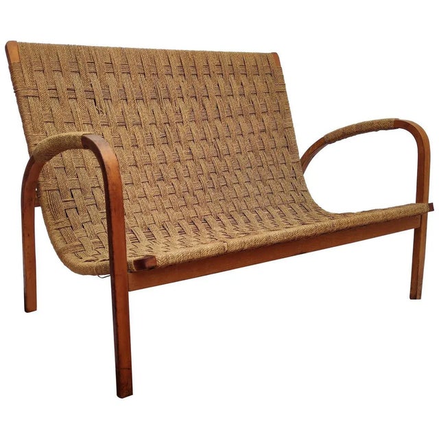Mid-Century Italian Wood and Cord Woven Rope Bench, 1960s For Sale - Image 8 of 8