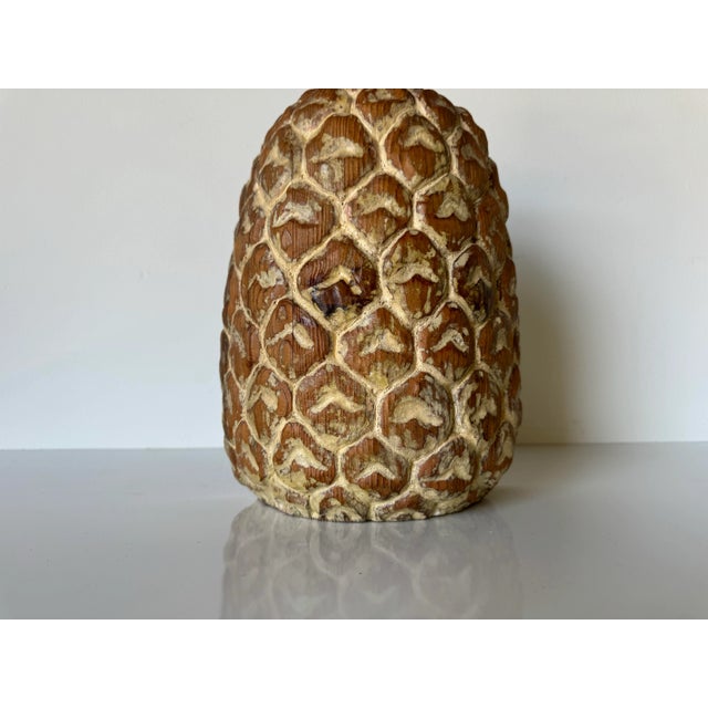 Hollywood Regency Vintage Sarreid Ltd Carved Wood Pineapple Sculpture For Sale - Image 3 of 11