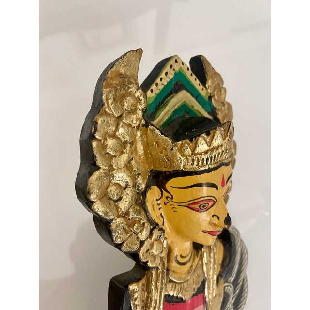 Pair of 26-Inch Balinese Wood Statues, Hand-Carved and Painted Folk Art Figures For Sale In Naples, FL - Image 6 of 8