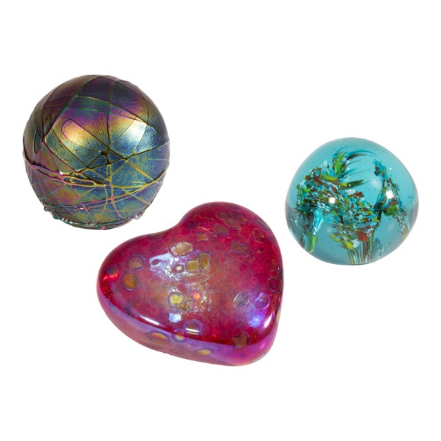 Murano Glass Set of 3 Paperweights Mid-20th Century Modernist Glass Sculpture For Sale