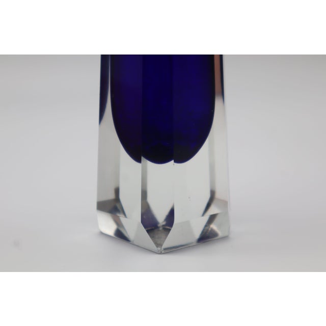 Mid-Century Italian Cobalt Blue Faceted Sommerso Murano Glass Vase attributed to Flavio Poli, 1960s, in Very Good...
