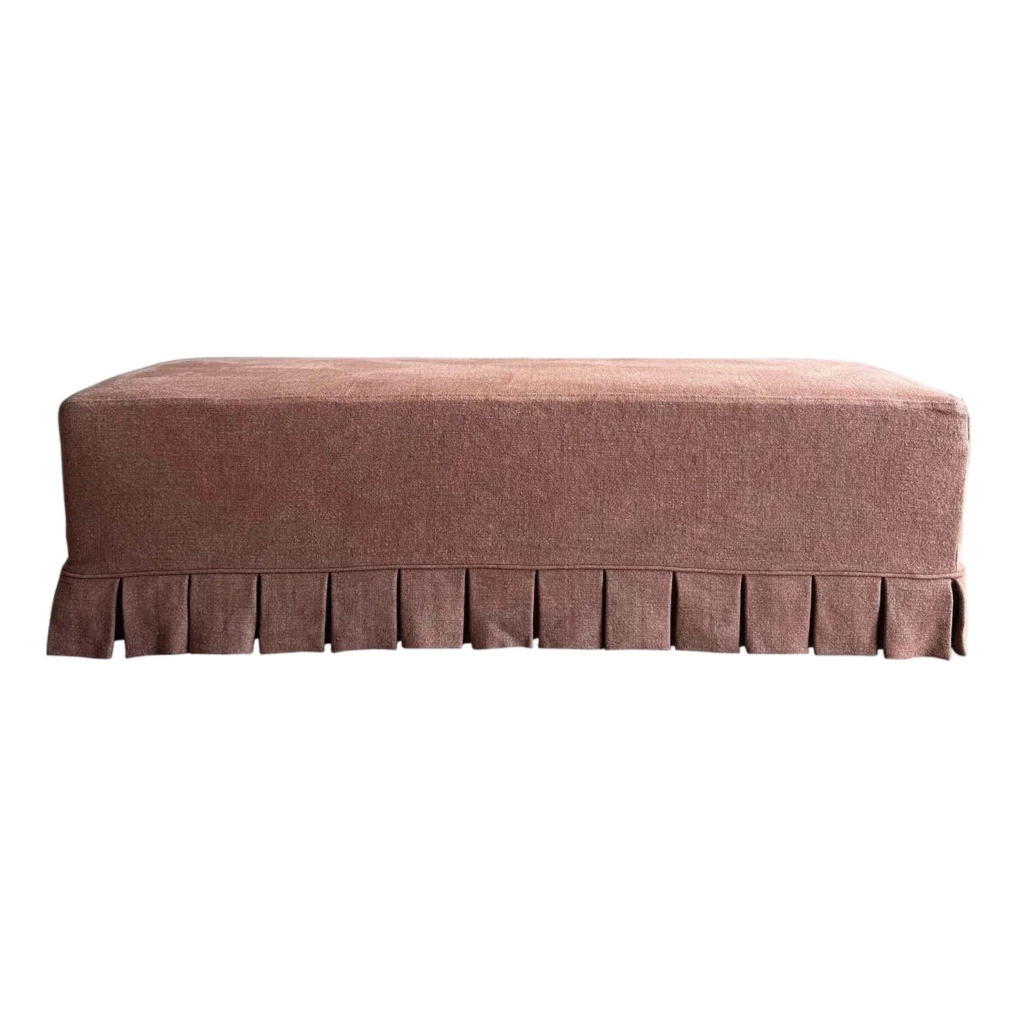 Slip Covered Bench in 100% Pure Linen With Pleated Skirt Detail | Chairish