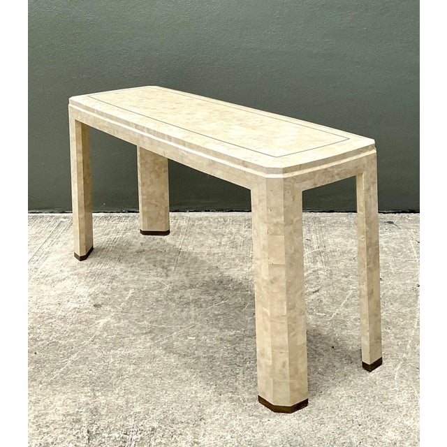 Vintage Tessellated Stone Console Table With Brass Inlay For Sale - Image 12 of 17