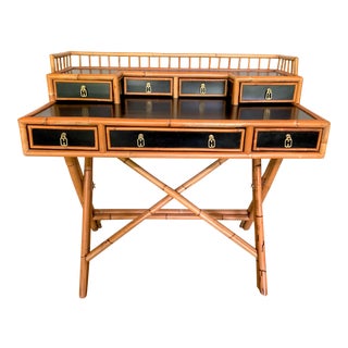 Campaign Bamboo and Lacquer Desk by E. Murio For Sale