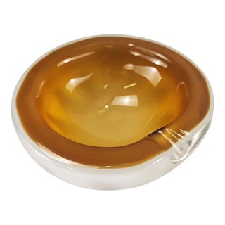 White and Brown Sommerso Murano Glass Ashtray, 1970s For Sale