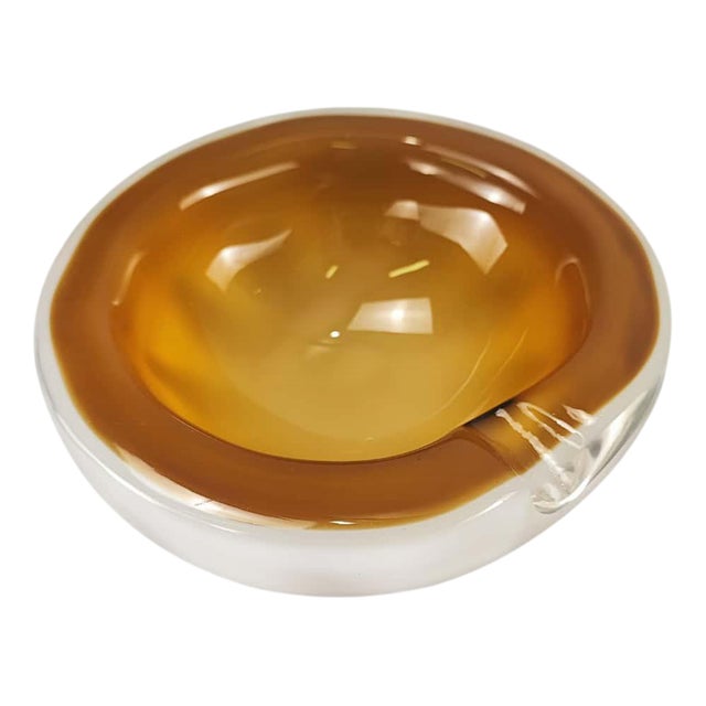 White and Brown Sommerso Murano Glass Ashtray, 1970s For Sale