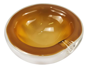White and Brown Sommerso Murano Glass Ashtray, 1970s