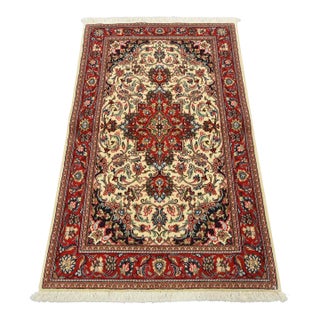 Fine Qom Rug 3’2” X 5’2” Ivory Wool/Silk Traditional Hand-Knotted Carpet For Sale