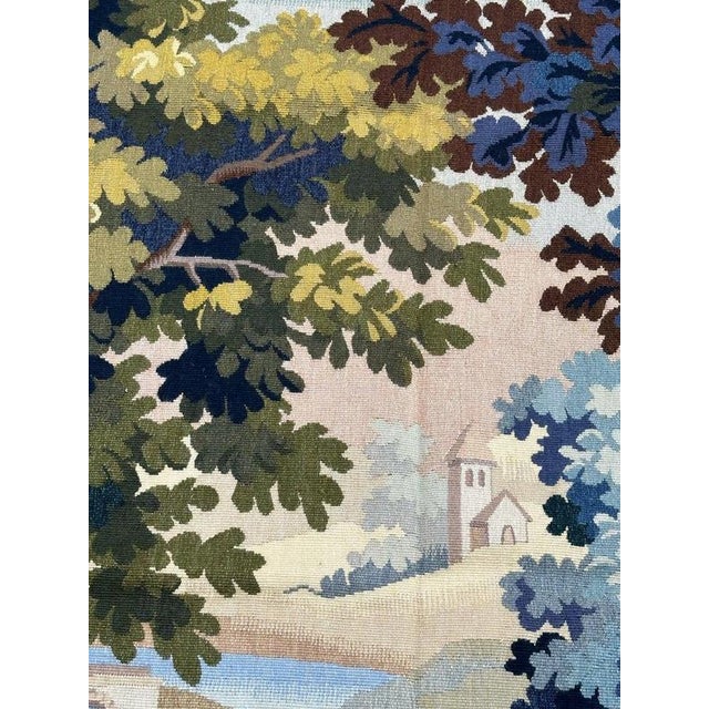 Vintage French Aubusson Tapestry Landscape with Bird, 1950s For Sale - Image 9 of 18