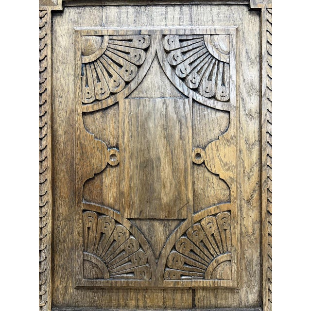 Wood Relief Carved Oak Wood Wall Panel Plaque, 1940s For Sale - Image 7 of 8