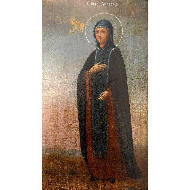 Religious 19th Century Orthodox Icon of St. Nicholas & St. Eustolia For Sale - Image 3 of 10
