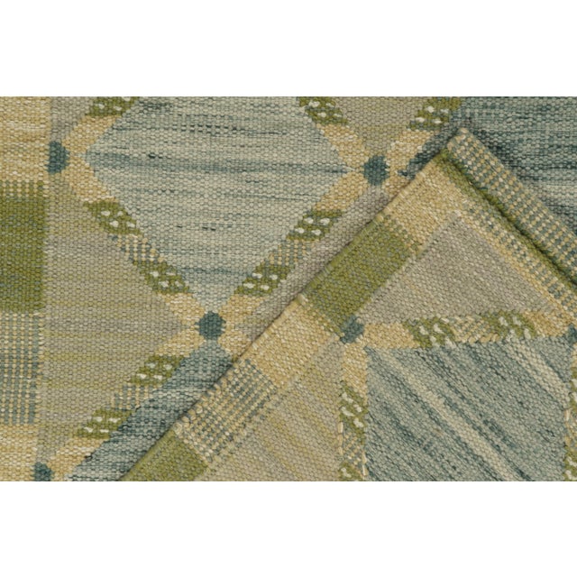 Textile Rug & Kilim's Scandinavian Style Custom Kilim Rug in Blue and Green Trellises - 10'x14' For Sale - Image 7 of 7